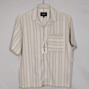 NWT Malibu By Drill Clothing Co Men's Ecru/Natural Stripe Shot Sleeve Sz Medium